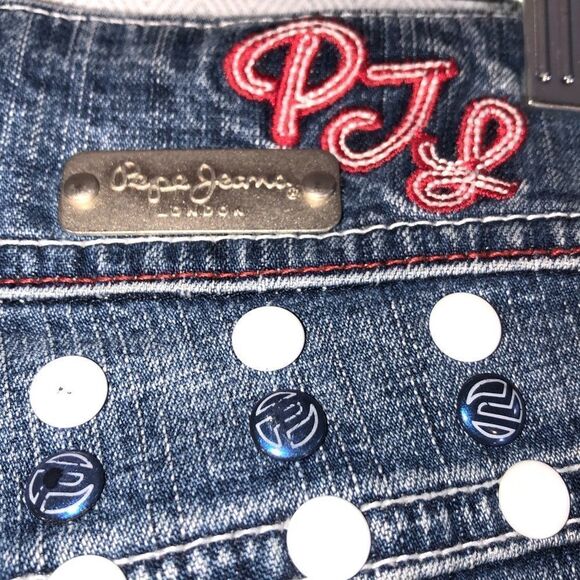 Pepe Jeans London 73 Collection Crop Jeans With Leather & Stud Detailing 33 - Picture 10 of 12